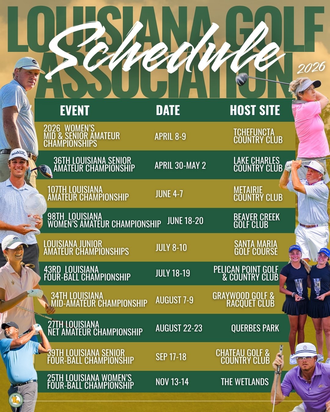 Louisiana Golf Association Releases 2026 Championship Schedule
